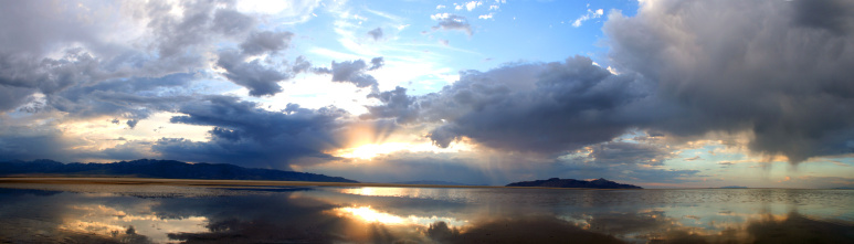 Sunset out on the salt flats of The Great Salt Lake in Utah