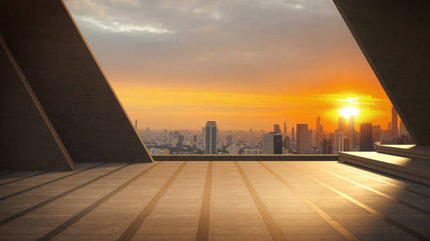 istock The deck space for products showcases on the deck with the sunset sky. 1443428474
