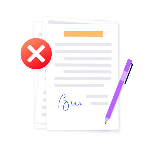 Rejected document concept Denied stamp on document paper page, rejected contract. License with decline sign and signature. Agreement, financial report or invoice. Realistic sheet, shadow effect. Paperwork vector illustration straight talk stock illustrations