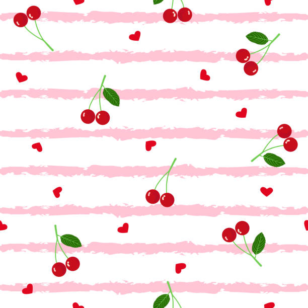 red cherry seamless pattern. pink red love heart background. valentine backdrop. - cherry valentine 幅插畫檔、美工圖案、卡通及圖標
