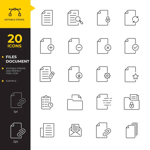 Vector illustration of FILES AND DOCUMENT - Editable Stroke and pixel perfect. Set of thin line icon vector