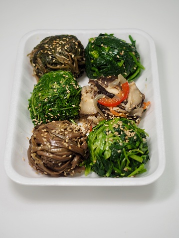 Korean Traditional Food Bracken Herbs Mushroom Spinach Side Dish Stock