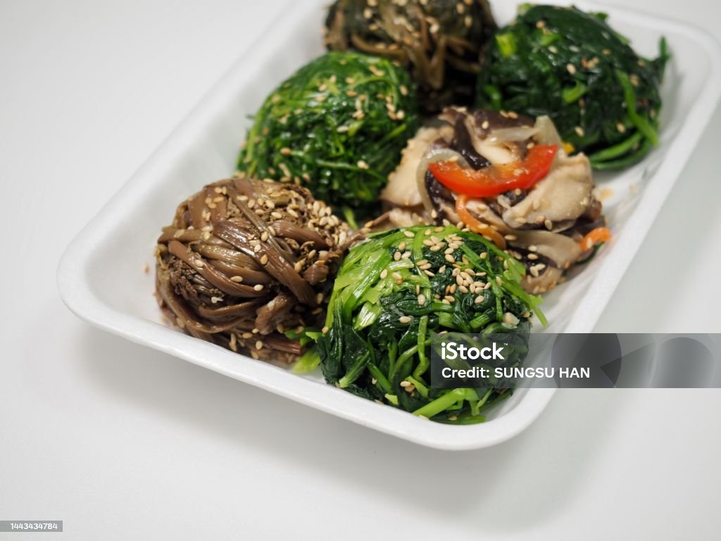 Korean Traditional Food Bracken Herbs Mushroom Spinach Side Dish Stock