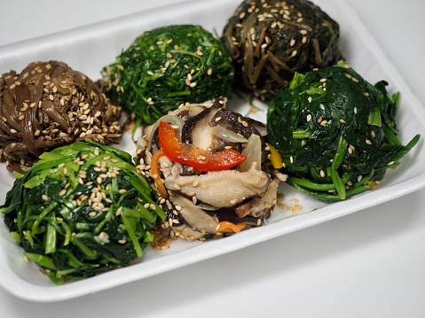 Korean Traditional Food Bracken Herbs Mushroom Spinach Side Dish Stock