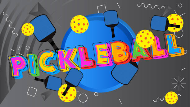pickleball. word written with children's font in cartoon style. - pickleball stock illustrations