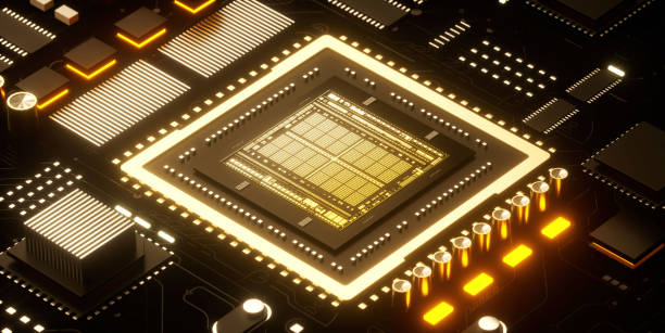 istock 3D rendering of cyberpunk AI. Circuit board. Technology background. Central Computer Processors CPU and GPU concept. Motherboard digital chip. Tech science background. 1443437510