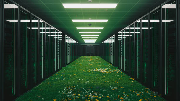 Clean Energy Green Server Room Conceptual image of green server room. data center stock pictures, royalty-free photos & images