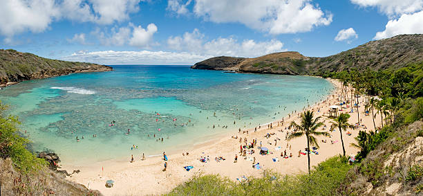 bahía de hanauma hawai - hanauma bay hawaii islands oahu bay fotografías e imágenes de stock