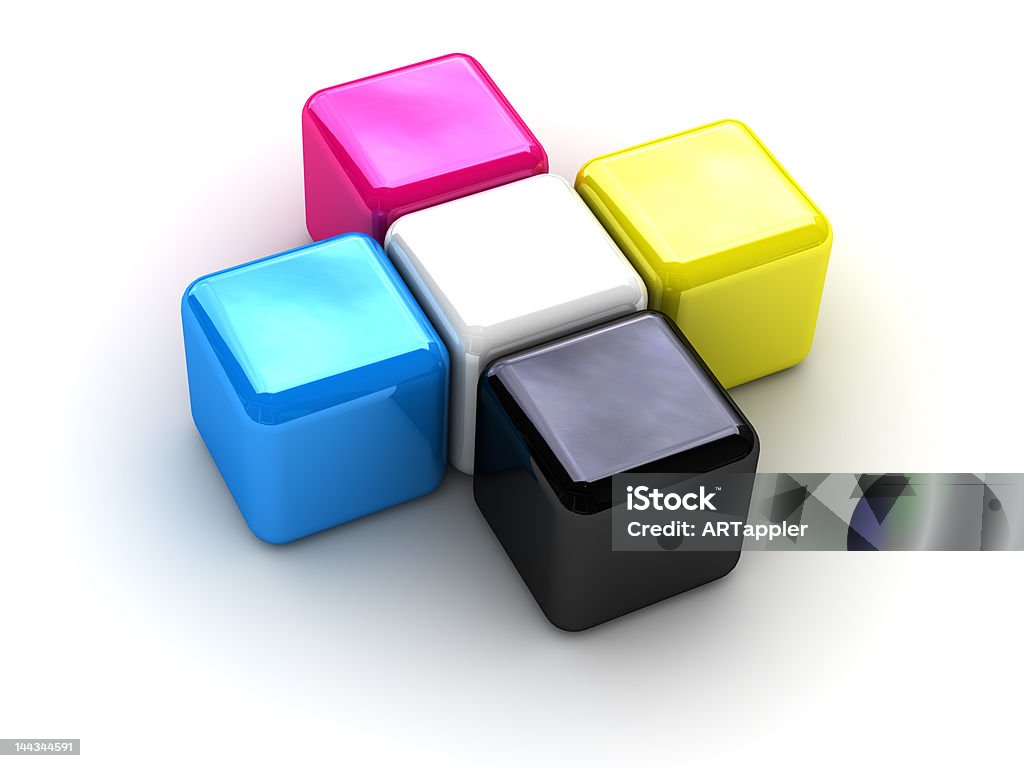 CMYK caixas em forma de uma cruz polygraphic - Foto de stock de Abstrato royalty-free
