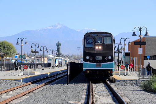 San Bernardino, California, USA - November 19, 2022: Metrolink Train - San Bernardino Train Station.
