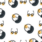 istock Seamless pattern Doodle glasses, clock, hand drawn 1443449069
