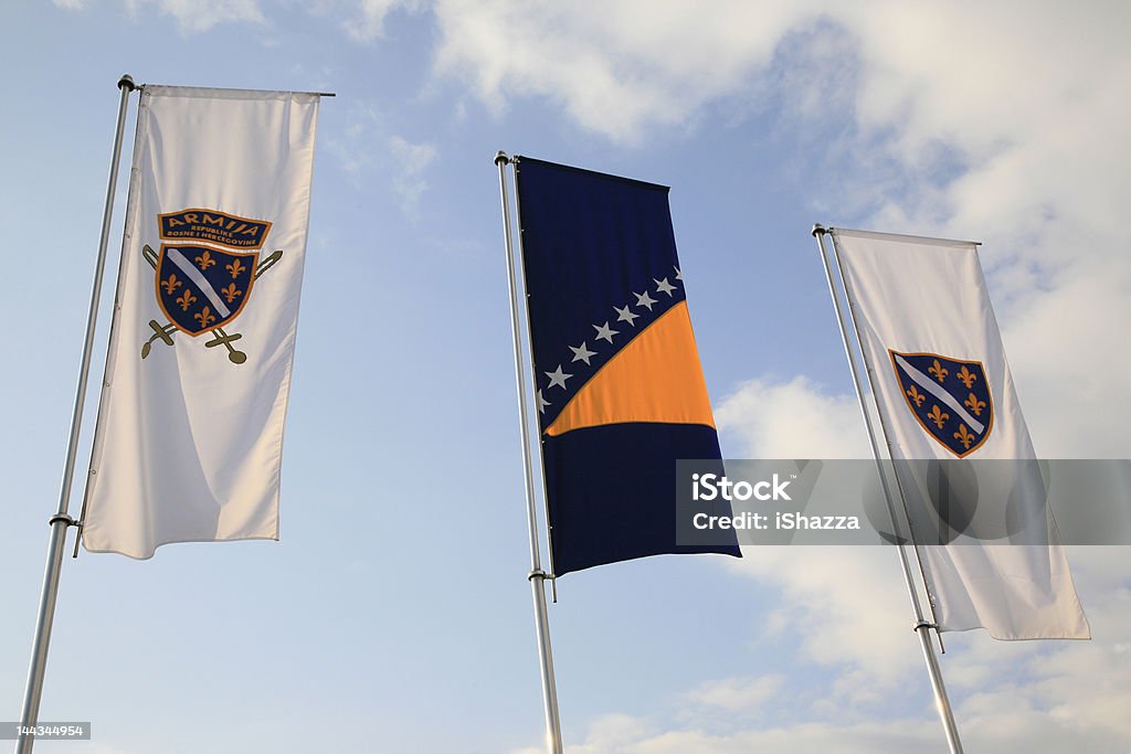 Bosnian Flags Flag of the Army of Bosnia and Herzegovina (adopted in 1993), the national flag of Bosnia and Herzegovina and the Bosnian coat of arms (also used as the flag of the Republic of Bosnia and Herzegovina during the war) Bosnia and Herzegovina Stock Photo