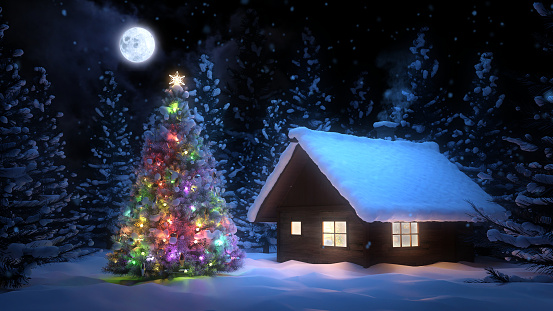 Cabin in The Forest, Christmas Background