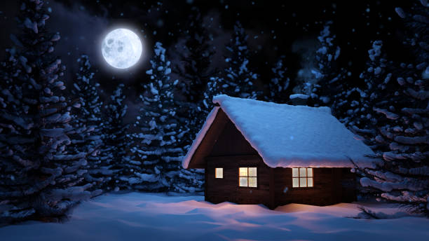 istock Cabin in The Forest, Christmas Background 1443450794