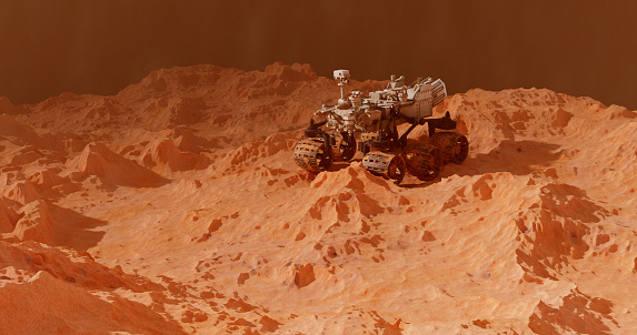 3D rendered Mars rover on Mars