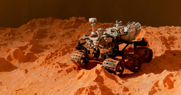 mars-rover auf einer planetenoberfläche - unbemanntes raumschiff stock-fotos und bilder