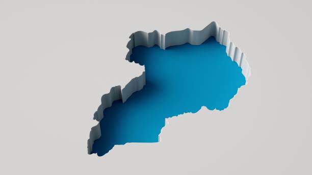 istock Country shape of Uganda 3d illustration Map 3d inner extrude map Sea Depth with inner shadow. 1443453488