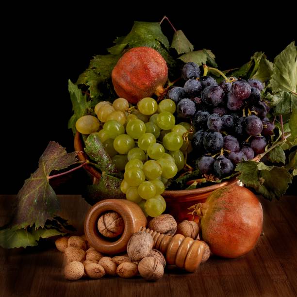 istock Beautiful composition of a basket of different fruits under dramatic lighting 1443454916