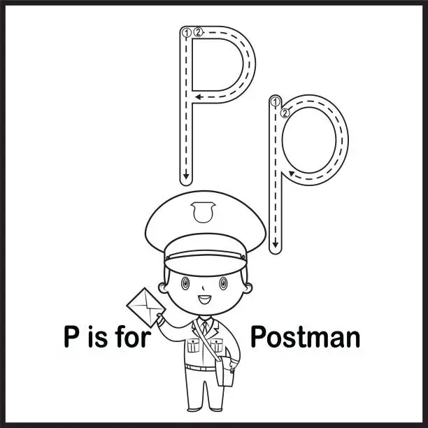 Vector illustration of Flashcard letter P is for Postman vector Illustration