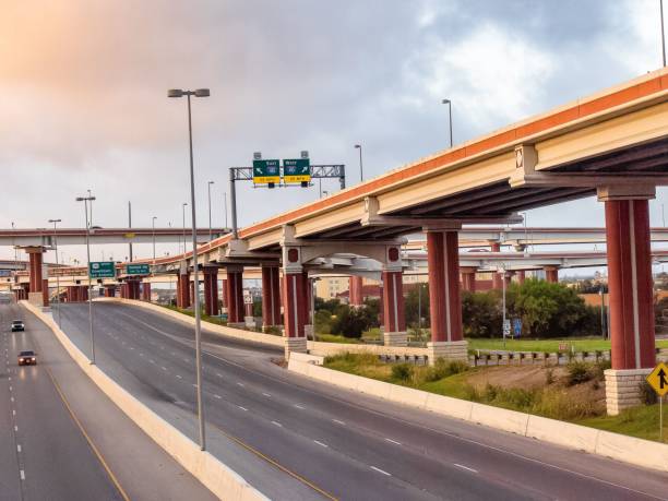 istock Highway roads and bridge on a cloudy day 1443455372