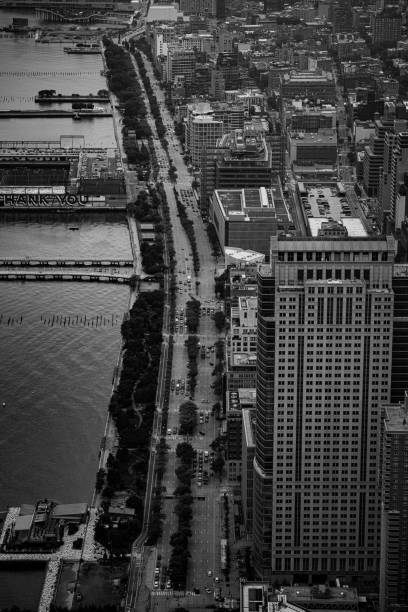 istock Vertical greyscale view of Manhattan, NY 1443455389