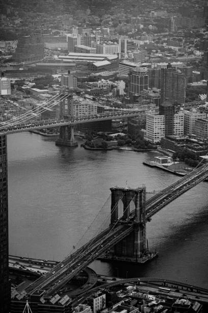 istock Vertical greyscale aerial view of Manhattan, NY 1443455393