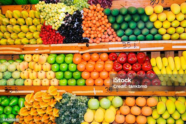 Thai Fruit Stand Stock Photo - Download Image Now - Apple - Fruit, Asia, Banana