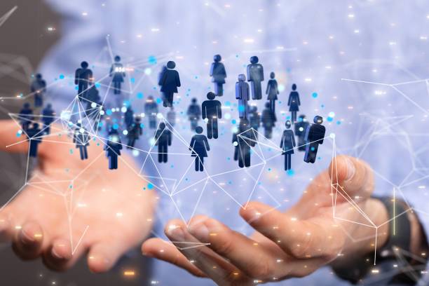 istock Illustrative social network graph floating on a man's palms -online community and connection concept 1443459099
