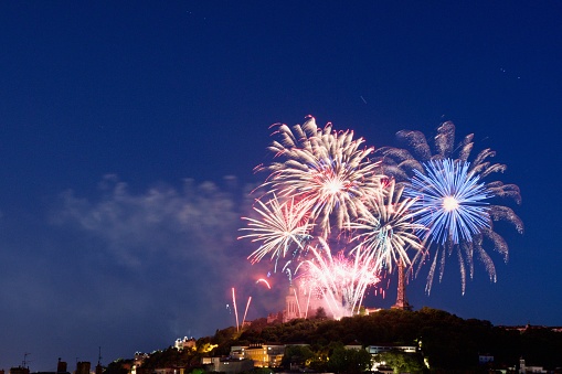 Beautiful fireworks on the Fourviere hill for the Bastille day on July the 14th 2022