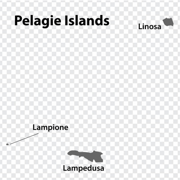 illustrations, cliparts, dessins animés et icônes de carte vierge des îles pélagie en gris. chaque carte de l’île est avec des titres. carte de haute qualité des îles pélagie sur fond transparent pour votre conception.   mer méditerranée.  italie. eps10. - lampedusa