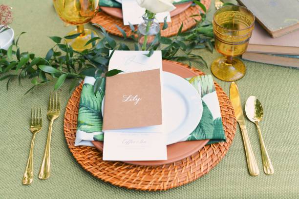 istock Card with the name Lily on a plate on a beautifully decorated table for an event 1443464890