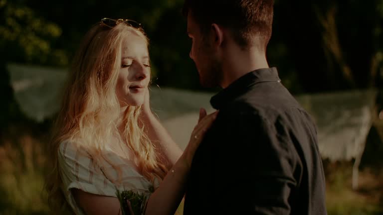 Slow-motion HD shot of a Polish couple having prenup outdoors