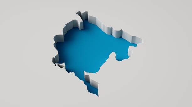 istock 3d illustration of Montenegro Map 3d inner extrude map Sea Depth with inner shadow. 1443465728