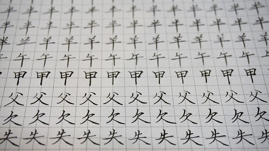 A closeup of Chinese characters on a white paper