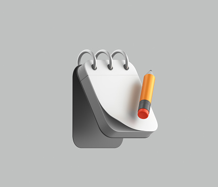 3d illustration icon of notepad and pencil in corporate style.