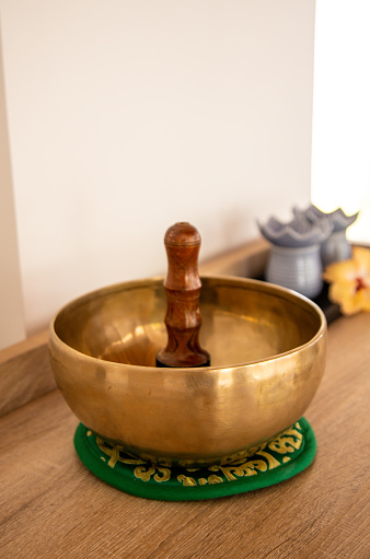 Brass Gold rin gong bowl for meditation exercise in wellness spa