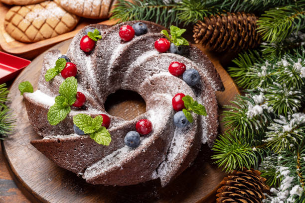 istock Christmas cake with blueberries, cranberries and mint 1443472122