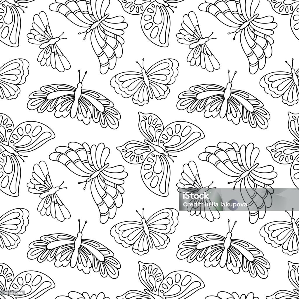 Butterfly Outlien Pattern Vector Seamless Pattern With Hand Drawn Outline Butterfly Stock ...