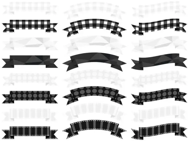 Vector illustration of 24 types of patterned monotone ribbons