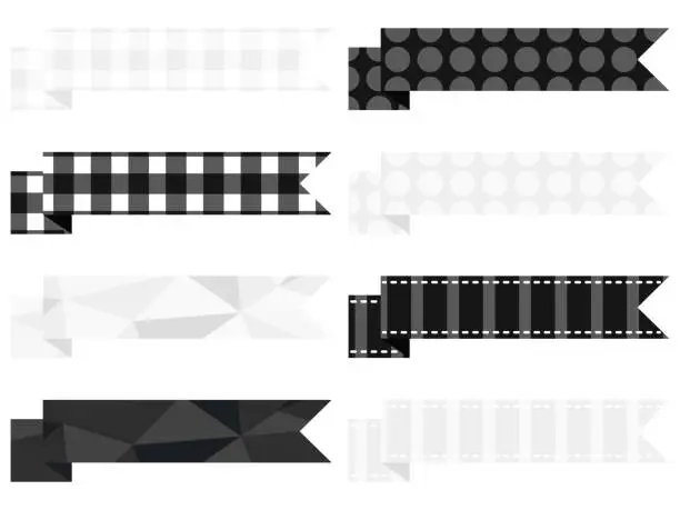 Vector illustration of 8 types of patterned monotone ribbons