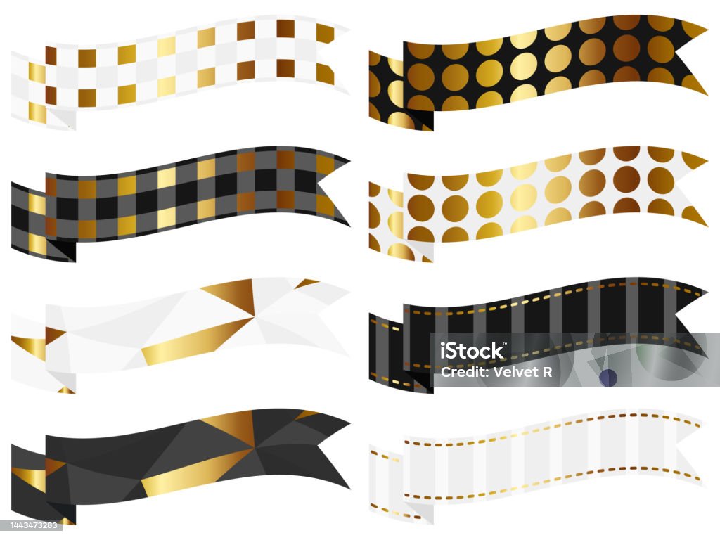 8 Types Of Luxurious Patterned Ribbons Stock Illustration - Download ...