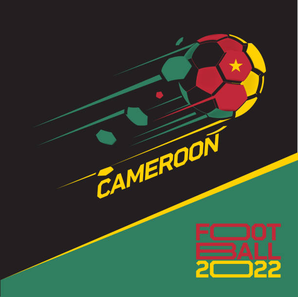 축구 컵 토너먼트 2022 . 카메룬 국기 패턴으로 현대 축구 - qatar senegal stock illustrations