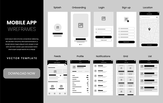 Mobile App Wireframes Design Vector Template Stock Illustration ...