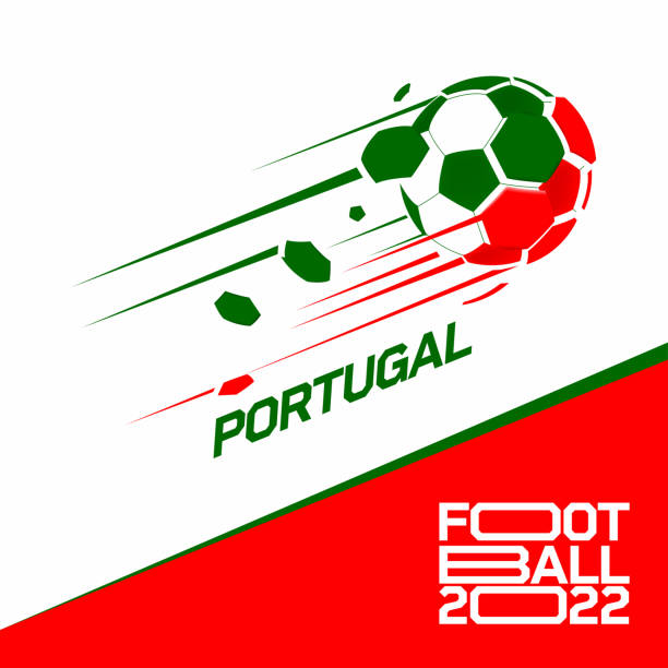 축구 컵 토너먼트 2022 . 포르투갈 국기 패턴이 있는 현대 축구 - qatar senegal stock illustrations