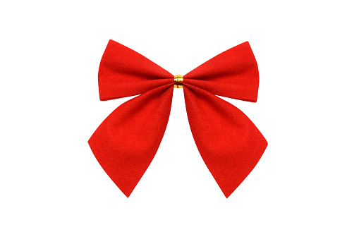 Red gift ribbon bow isolated on the white background with clipping path