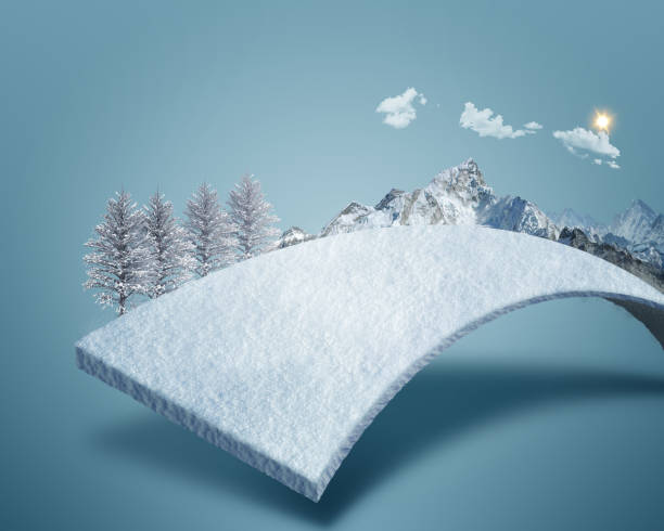 3d иллюстрация рекламы снежной дороги. снежная дорога с изолированными горами. опыт путешествий и отпусков. - arctic snow ski glacier стоковые фото и изображения