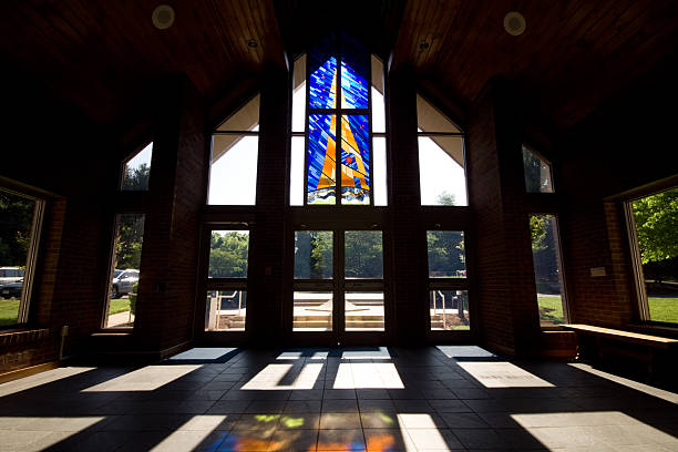 istock Modern Church Lobby With Stained Glass Window 144348350