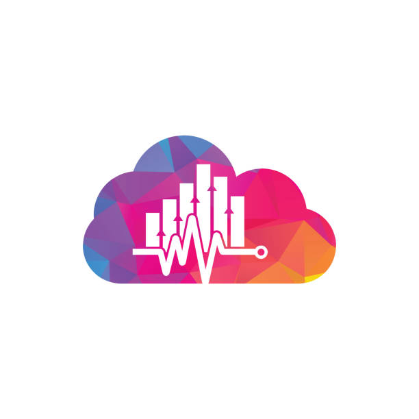 ilustrações de stock, clip art, desenhos animados e ícones de finance pulse cloud shape concept logo. - investment finance frequency blue