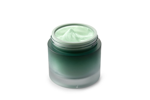 Green moisturizer gel texture stroke isolated on white background. Cosmetic anti aging skincare product