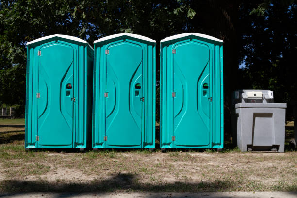 istock Portable mobile toilets and plastic hand washing sink station. 1443490251